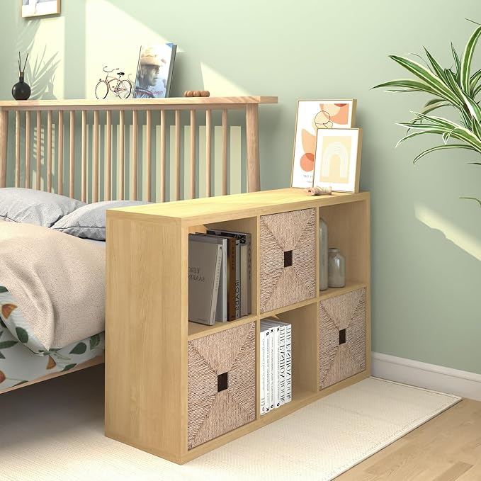 CTESNE【2026 Wooden Thick Frame 6 Cube Storage Organizer Shelf with Anti-Tipping Kits + Reversible Open Back Bookcase, Horizontal and Vertical Dual-use（Oak Color,11inch）