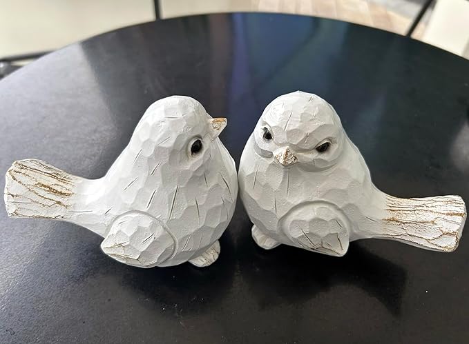 Set of 2 White Bird Decor for Home Decor, Farmhouse Bird Decor Bird Statue Sculpture - Decorative Carved Rustic Distressed Animal Bird Decor Ornaments - Collectible Bird Figurine | Spring