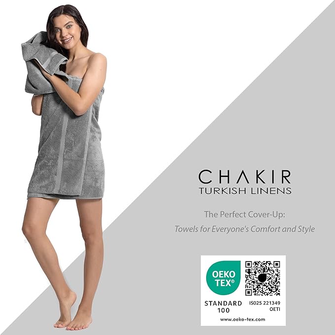 Chakir Turkish Linens | Hotel & Spa Quality 100% Cotton Premium Turkish Towels | Soft & Absorbent (8-Piece Towel Sets, Gray)