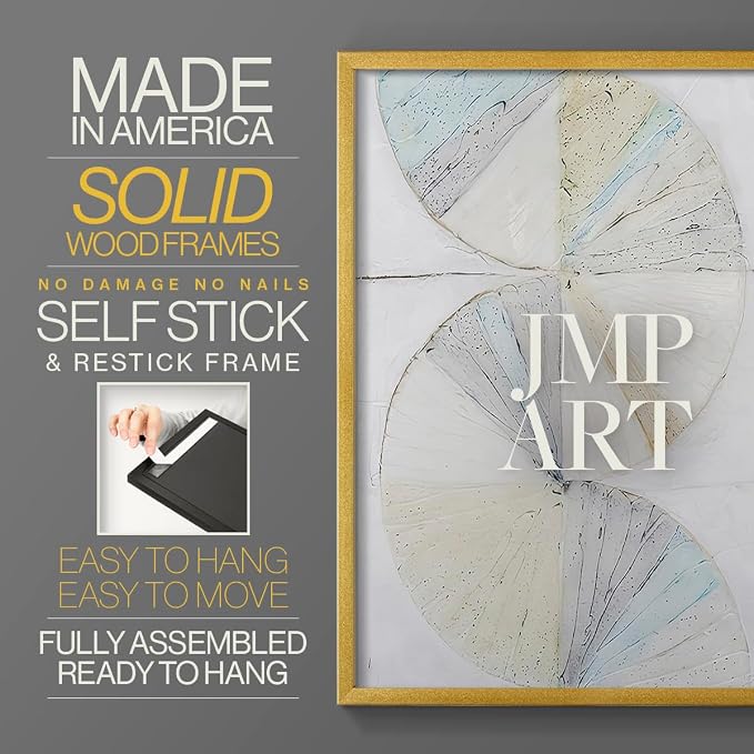 Renditions Gallery Set of 2 Peel & Stick Framed Prints, Geometric Abstract Wall Art, Pie Chart Color Wheels Wall Decor, Re-Stickable - Ready to Hang - 11"x14" - GOLD Frame LT588