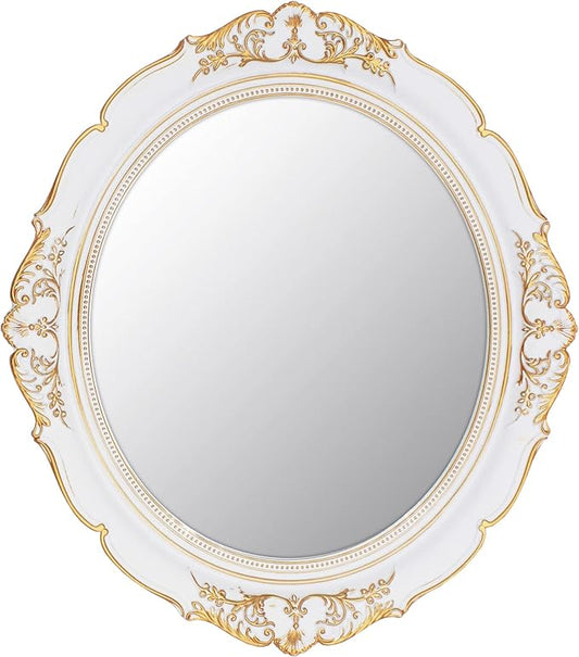 Eaoundm 13.1 x 14.8 inchs Decorative Wall Mirror,Vintage Hanging Mirrors for Bedroom Living-Room Dresser Decor Oval (White)