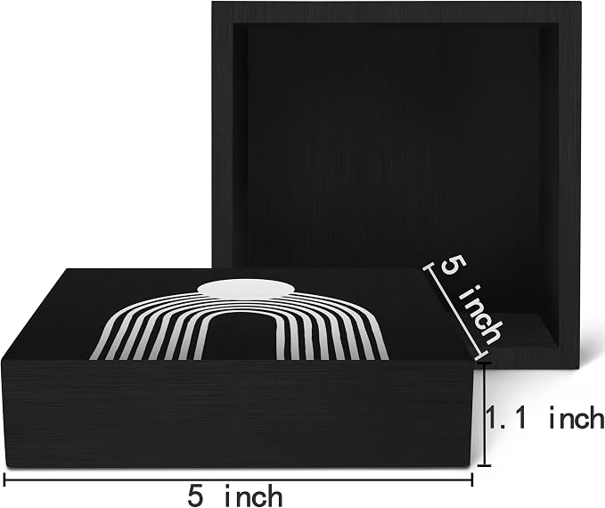 SRADMO Boho Sun Rainbow Abstract Geometric Balance Arch Shapes Wood Box Sign Desk Decor, Black Boho Mid Century Modern Art Wooden Box Sign Decor for Home Office Shelf Table Decorative Accessories
