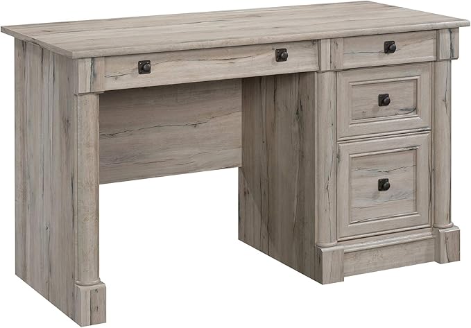 Sauder Palladia Computer Desk with Drawers, Home Office Desk with File Cabinet Storage Drawer, Cable Management, Keyboard Tray, in Split Oak Finish