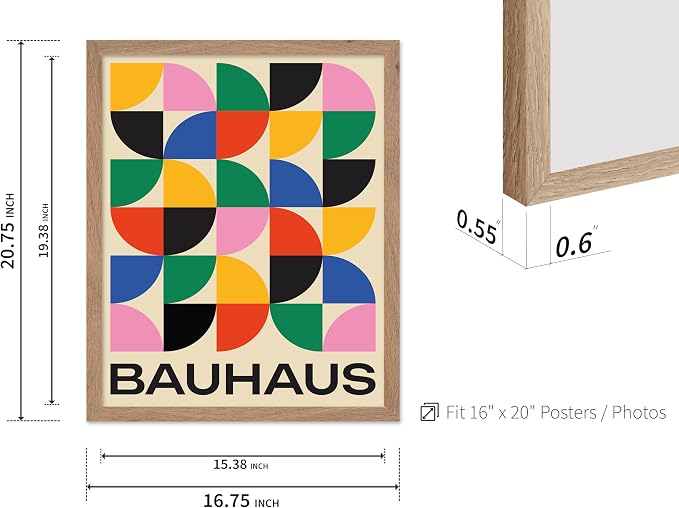 Poster Master Bauhaus Poster - Triangles Print - Geometric ART - Abstract ART - Graphic Design Style - Chic Boho - Mid Century Modern - Living Room or Bedroom Decor - 16x20 Beige Framed