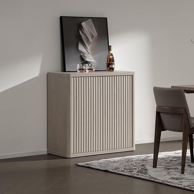 SICOTAS Buffet Cabinet with Storage 103.8" Sideboard Accent Modern Credenza with Doors & Shelves Fluted Tall Media Console Mid Century Coffee Bar Table for Living Room Kitchen Dining Room Hallway