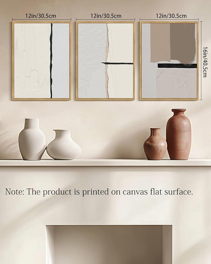 KUVIOKE Neutral Abstract Framed Wall Art Beige Mid Century Textured Wall Decor Minimalist Modern Illustrations Art Print for Living Room Bedroom 12x16in (Natural Framed)