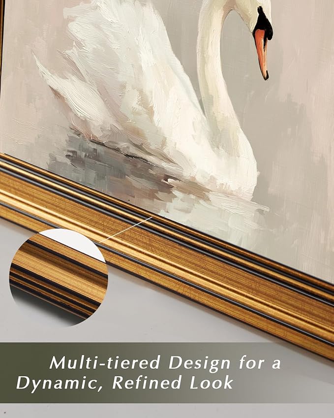 HUARCEY Gold Framed Vintage Wall Art for Living Room, Animals Painting Prints Shelf Decor for Kitchen, Aesthetic Bedroom Wall Art, Best Gifts for Friends or Family - Swan White 36L x 24W