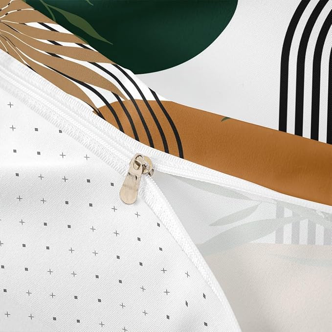 Erosebridal Mid Century Green Comforter Cover Full for Kids Boys Girls,Abstract Modern Sun Duvet Cover,Minimalist Aesthetic Bedding Set,Geometric Leaves Bed Set 3 Pcs Bedroom Decor