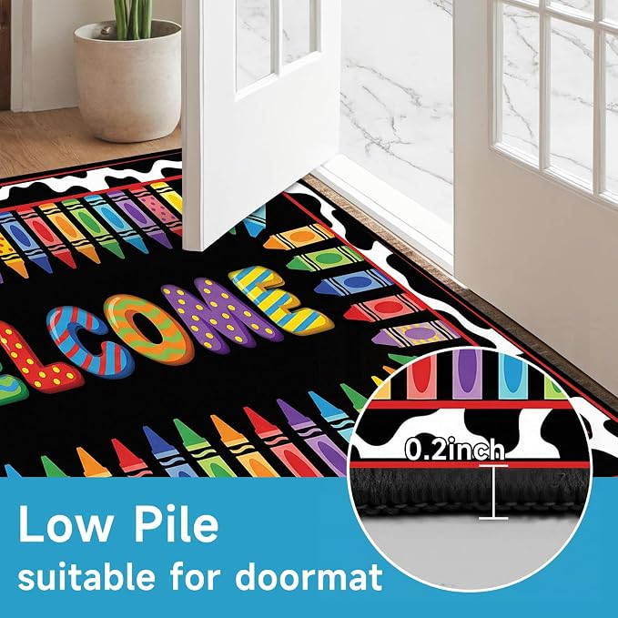 Welcome Crayon Area Rug 6'x9' Colorful Alphabet Rugs for Bedroom Living Room Nursery Playroom Classroom Home Decor Non-Slip Washable Carpet Kids Floor Mat