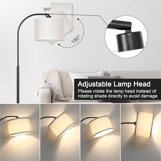 Modern Floor Lamp for Living Room, Arc Floor Lamp with Adjustable Hanging Shade, Black Light with Pedal Switch for Bedroom Study Room, 9W 3000K LED Bulb Included