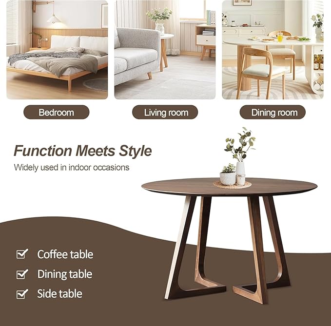 35.4" Round Wooden Dining Table,Small Dining Table for 4,Circle Kitchen Table,Mid Century Modern Coffee Table for Living Room,Dining Room, Easy-Assembly,Space Saving,Walnut