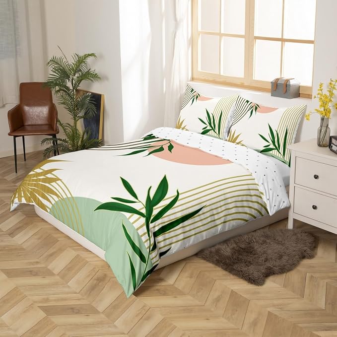 Erosebridal Green Black Gold Geometric Duvet Cover Toddler for Kids Boys Girls,Boho Mid Century Comforter Cover,Abstract Modern Bedding Set,Fashion Luxury Bed Set 2 Pcs Bedroom Decor