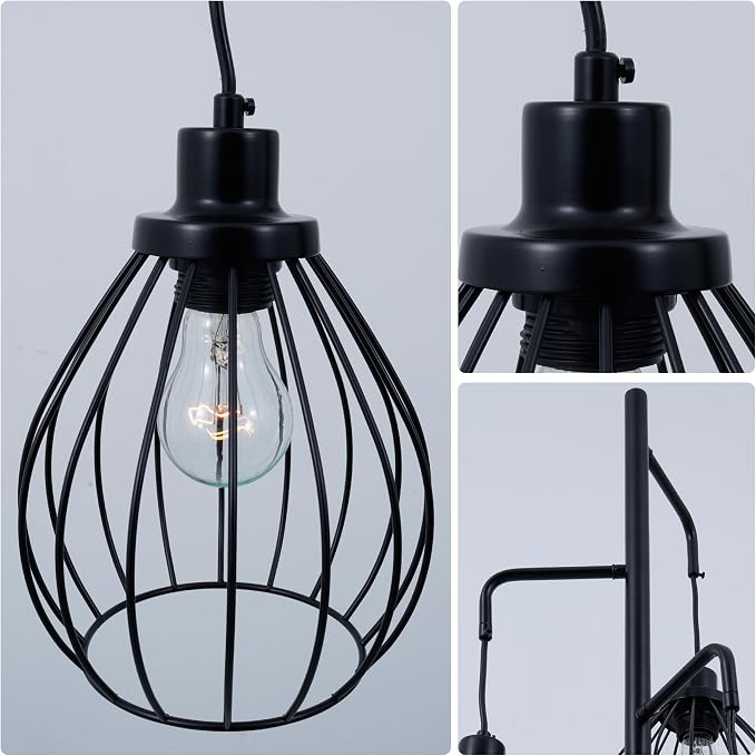 Industrial Floor Lamps for Living Room, 3 Lights Farmhouse Tree Floor Lamp, 70'' Tall Pole Standing Lamp with 3 Elegant Teardrop Cage Shades, Vintage Corner Reading Light for Bedroom Office
