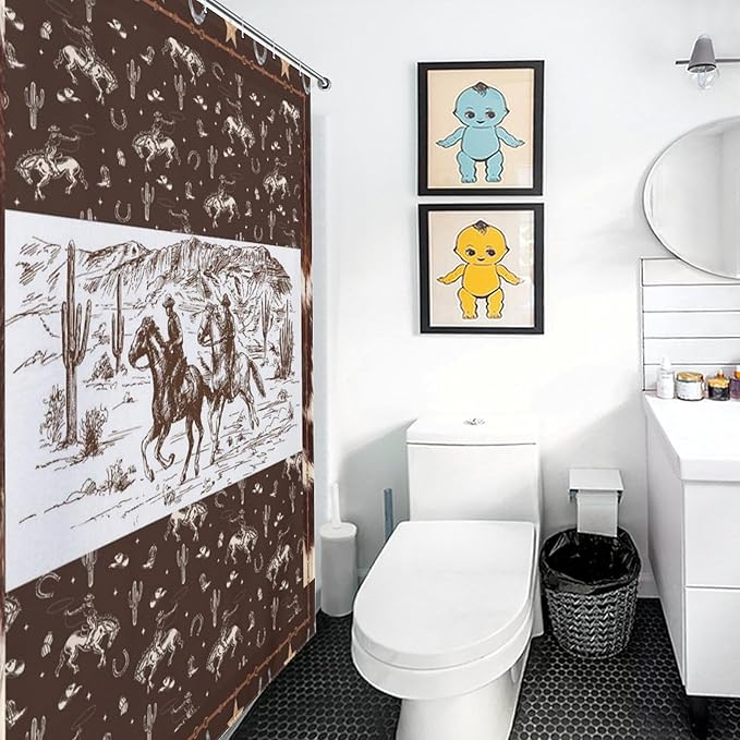 Western Horse Cowboy Shower Curtain for Boys Men Kids Teens Rustic Country Wild West Waterproof Shower Curtains for Bathroom Decor 12 Pack Hooks 72x72in (183x183cm)