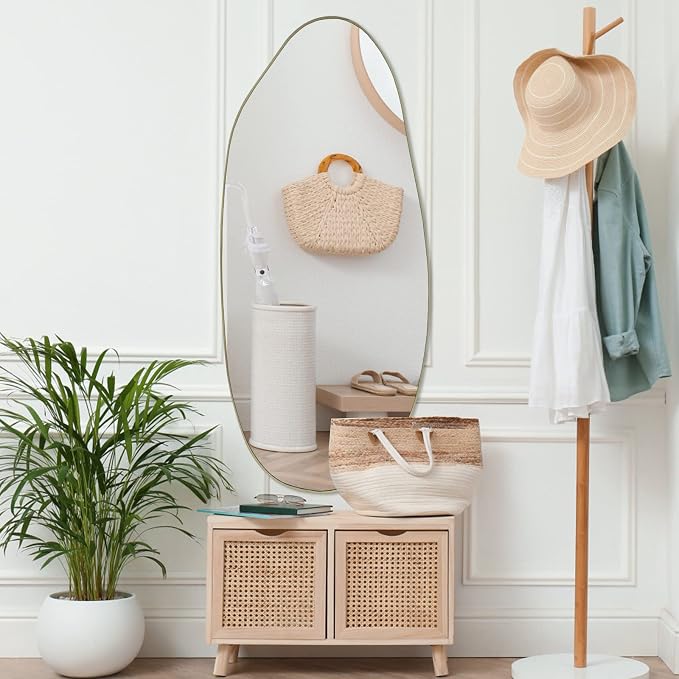 Irregular Mirror, 47.2"x20" Large Asymmetrical Mirror for Wall, Gold Abstract Frameless Mirrors, Modern Unique Shaped Mirrors for Living Room Bathroom Bedroom Entryway Hallway Fireplace