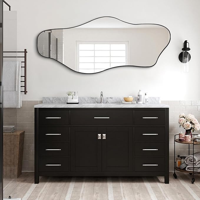 Large Irregular Mirror, 60"x24" Asymmetrical Tempered Glass Mirror, Modern Abstract Frameless Mirrors for Living Room Bathroom Bedroom Hallway Entryway Dressing, Horizontal Or Vertical