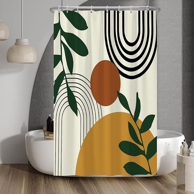 Baocicco Boho Mid Century Shower Curtain Sun Leaves Modern Abstract Geometric Aesthetic Shower Curtains for Bathroom Bathtubs Waterproof Fabric Shower Curtain with Hooks 48x72 Inches
