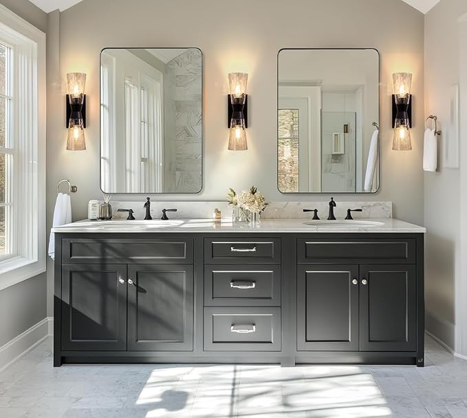ANDY STAR Black Bathroom Mirrors for Over Sink, 28x36 Inch Matte Black Mirror for Bathroom, Rectangle Metal Vanity Mirror for Wall-Modern Clean Design with Superior Stainless Steel Frame