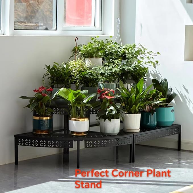 3 Tier Metal Plant Stand,Rectangle or Round Decorative Flower Step,Garden Shelf Flower Pot Holder Storage Organizer Rack for Indoor Outdoor Use