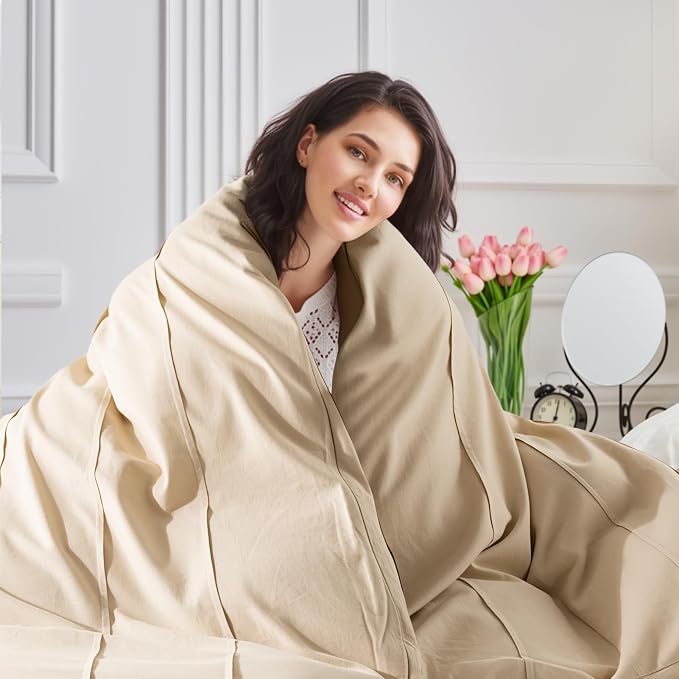 NEXHOME PRO 100% Organic Cotton Duvet Cover Twin, Linen Like Pleated Duvet Cover Set Yellow Tan, 2pc Organic Bedding Set with Zipper Closure, Soft, Lightweight and Breathable(68"x90", No Comforter)