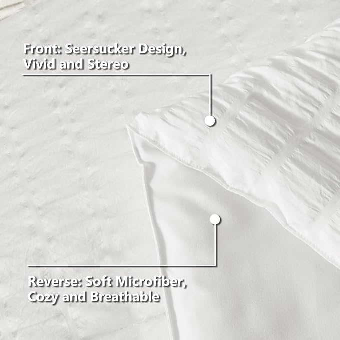 CozyLux Full Size Comforter Sets White, 7 Pieces Seersucker Textured Luxury Bed in a Bag, All Seasons Soft Bedding Sets with Down Alternative Comforter, Sheets, Pillowcases & Shams, Home Gift