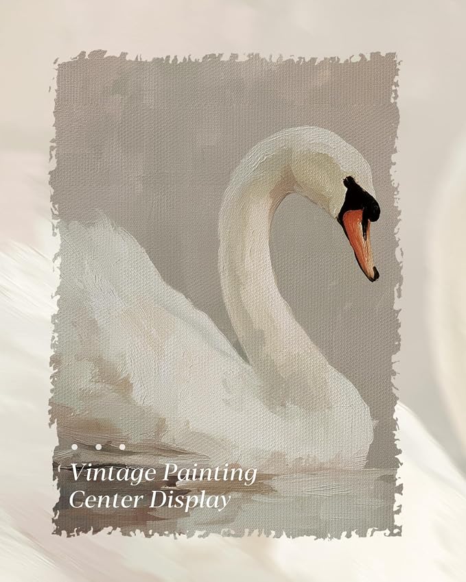 HUARCEY Gold Framed Vintage Wall Art for Living Room, Animals Painting Prints Shelf Decor for Kitchen, Aesthetic Bedroom Wall Art, Best Gifts for Friends or Family - Swan White 36L x 24W