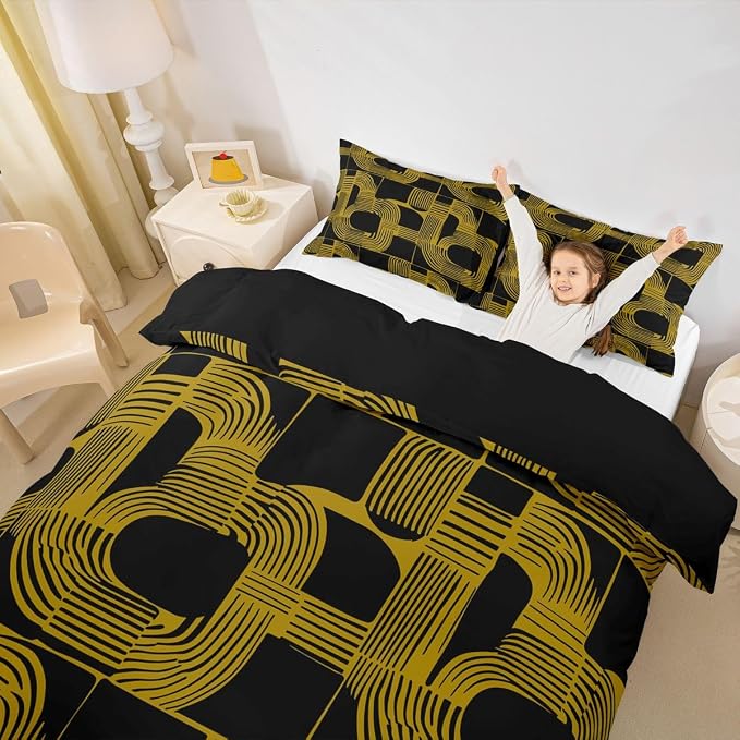 Boho Ethnic Twin Comforter Cover For Teens Geometric Stripes Duvet Cover Black Yellow Bohemian Striped Bedding Set For Kids Boys Adult Women Modern Simple Aesthetics Bed Sets With 1 Pillow Case
