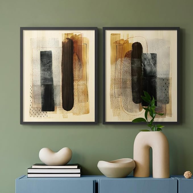 Renditions Gallery Set of 2 Peel & Stick Framed Prints, Pattern Abstract Wall Art, Burnt Toast Pattern Wall Decor, Re-Stickable - Ready to Hang - 22"x28" - Black Frame LT588