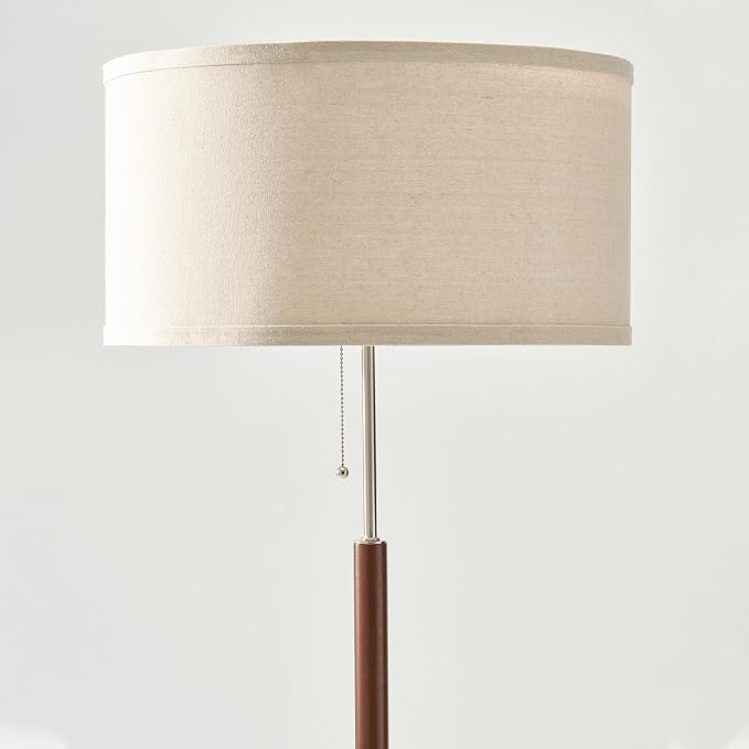 Brightech Carter LED Floor Lamp, Drum Shade with Walnut Wood Finish, Great Living Room Décor, Mid-Century Light for Living Rooms & Offices, Mid Century Modern Lamp for Bedroom