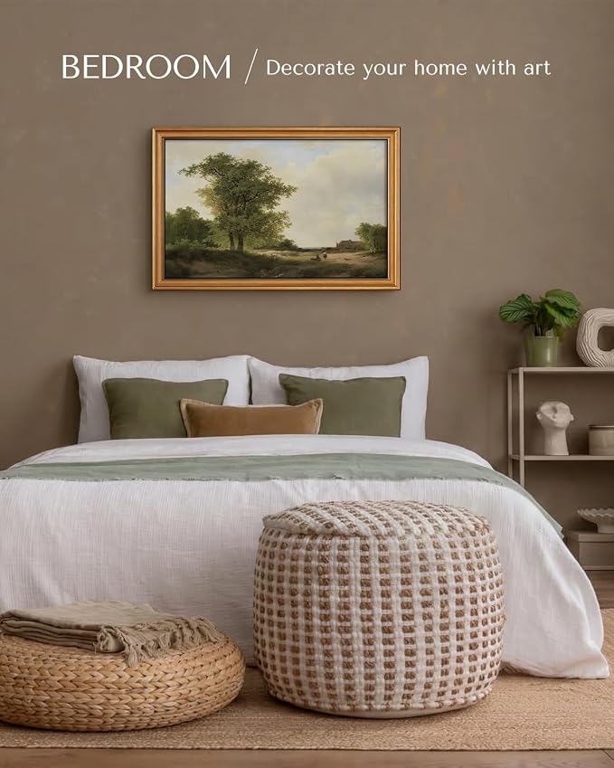 HUARCEY Gold Framed Vintage Wall Art for Living Room, Landscape Painting Prints Shelf Decor for Kitchen, Aesthetic Bedroom Wall Art, Best Gifts for Friends or Family - Country Cottage 24L x 16W