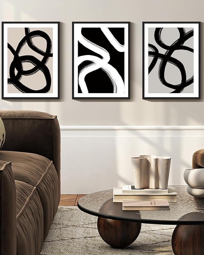 Drsoum Black Abstract Framed Wall Art Decor Duotone Minimal Dark Brush Stroke Prints Shapes Illustrations Modern Art Decorative Ready To Hang - 11x14in Black Framed