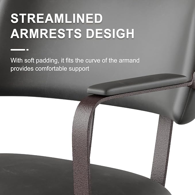 Home Office Desk Chair, Mid-Century Modern Desk Chair with Padded Arms, Adjustable Seat Height, Mid Back 360° Small Computer Chair with Mobile Mute Wheel, PU Leather (Dark Grey)