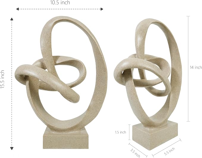 Knot Sculptures, Modern Coffee Table Statues, Abstract Center Piece for Home Office, Dining Living Room Desk Decor, Bookends, 15.5 x 10.5 inch, Sandstone