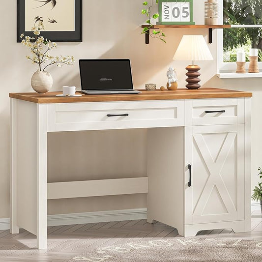 Vabches Farmhouse 47" Executive Desk,Computer Desk with Drawers and Storage Cabinet, Home Office Desk for Work and Study.