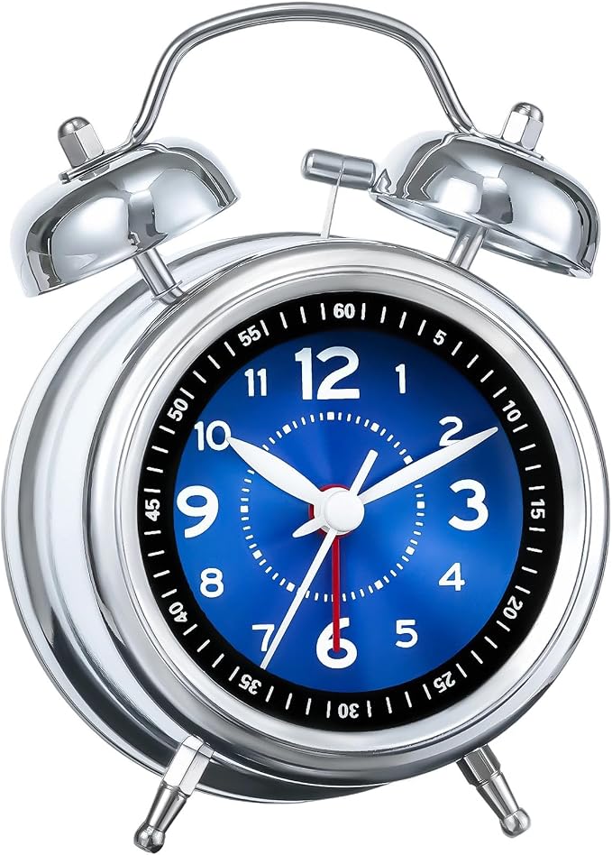AKCISOT Loud Alarm Clock for Heavy Deep Sleepers,3 Inches Analog Metal Twin Bell Clocks Battery Operated with Backlight for Bedroom Bseide, Old Fashioned for Desk Home Decoration (Blue)