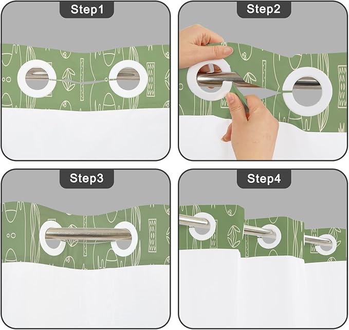 No Hook Shower Curtain with Snap in Liner for Kids Bathroom – Green Dinosaur Print Fabric Shower Curtain, Cartoon Funny Bath Decor with See Through Top Window for Boys and Girls, 71x74 Inch