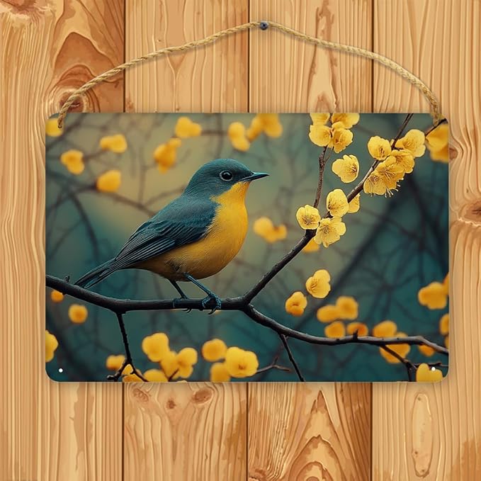 Retro Bird Wooden Art, Vintage Botanical Decors for styles Enthusiasts, 12x8 Inches, Perfect for Nature Fans & Cottage core Home Spaces