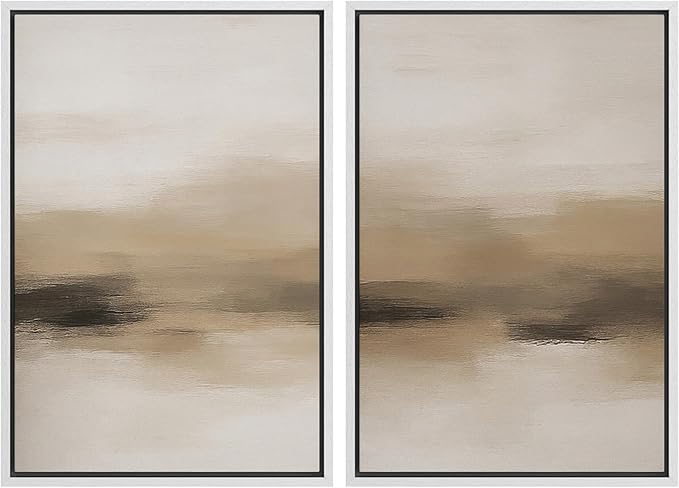MUDECOR Framed Canvas Print Wall Art Abstract Neutral Beige Contemporary Minimalist Landscape Illustrations Modern Art Decorative Bohemian Colorful for Living Room, Bedroom, Office - 24"x36"x2 White