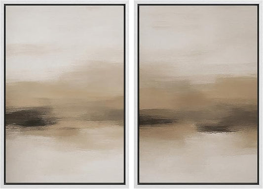 MUDECOR Framed Canvas Print Wall Art Abstract Neutral Beige Contemporary Minimalist Landscape Illustrations Modern Art Decorative Bohemian Colorful for Living Room, Bedroom, Office - 24"x36"x2 White