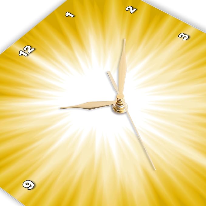 3D Rose DPP_213812_3 3dRose White Sun Burst on A Yellow Background - Wall Clock, 15 by 15"