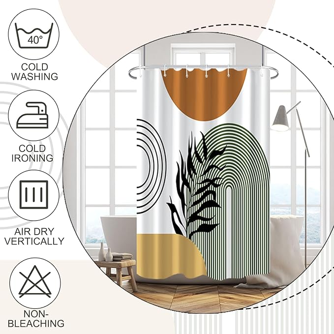 Baocicoo Boho Mid Century Abstract Leaf Plant Botanical Tropical Palm Shower Curtain for Bathroom Hotel Bathtub Cubicle Living Room Decor Fabric Shower Curtain with Hooks 36x72 Inches