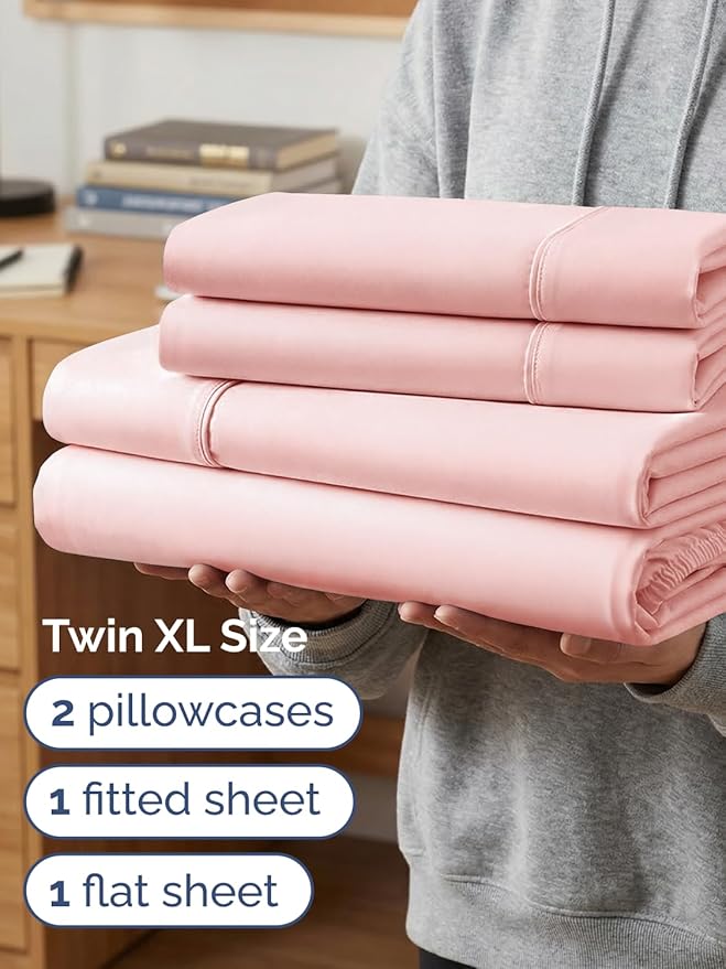 Extra Deep Twin XL Sheet Set - 4 Piece College Dorm Bed Sheets Set with Extra Deep Pockets - Ultra-Soft, Comfy & Breathable Bedding for Women, Men, Kids & Teens - Wrinkle & Fade Resistant - Baby Pink