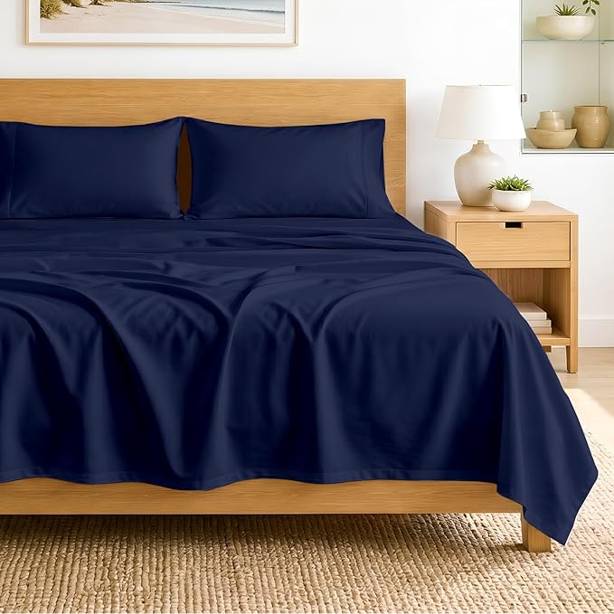 SGI bedding 100% Egyptian Cotton Sheets Twin XL Size – 600 Thread Count Sheets Set, Soft, Cooling, 15" Deep Pocket, Luxury Hotel Bedding, Breathable, Durable - Navy Blue