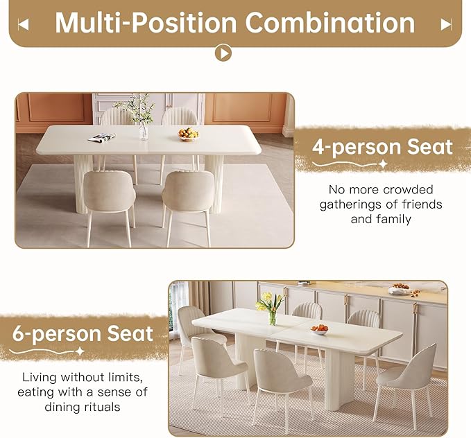 78.97" Rectangular Dining Table, Modern Kitchen Table with Wavy Legs, Home Dining Table for Kitchen, Bar, Restaurant,Living Room, Small Space, Easy Assembly,White,Table Only