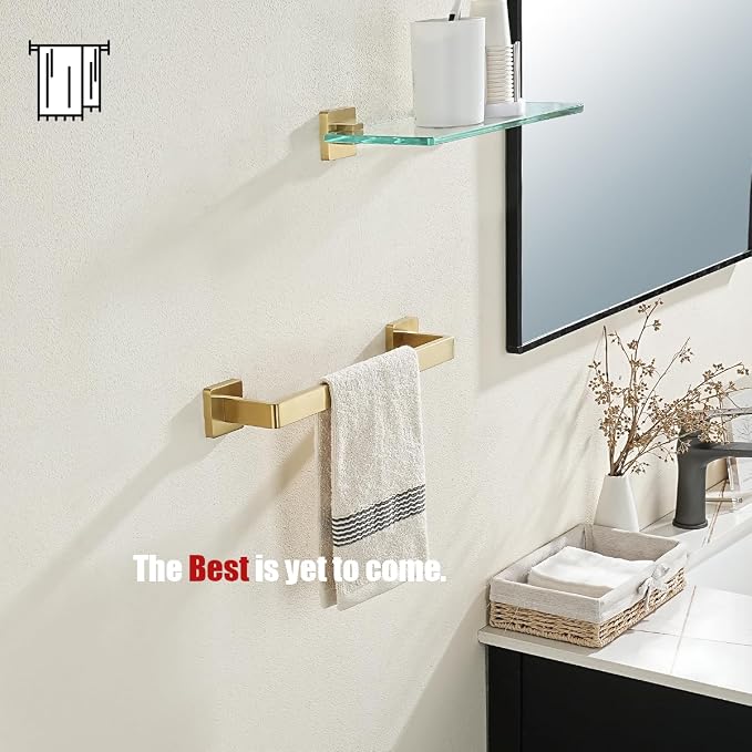 JQK Gold Towel Bar, Rounded Edges 14.41 Inch Towel Rack, 304 Stainless Steel Bathroom Wall Mount, Useable Length 12 Inch, TB250L12-BG