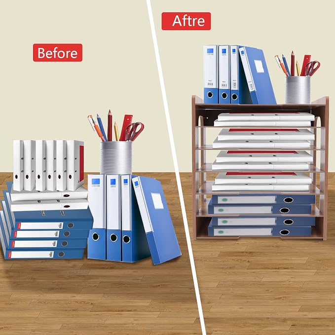 7Tier Widen Wood Office Paper Organizer, File Organizer Desktop,Document Letter Mail Tray Sorter,File Holder Desk Letter Tray, Sorter Document Book Magazine Storage Shelf Rack 14.17 * 9.84 * 15.16in
