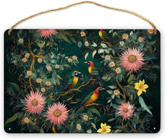 Botanical Bird Vintage Wooden Sign - 12x8 Inch Home Decors for Art Aficionados & Nature Lovers, Add a Dash of Retro Elegance to Your Space, Perfect for Seasonal Home Upgrades