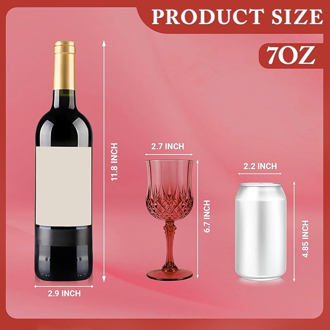 Plastic Wine Glasses, Plastic Goblets Vintage Style Cordial Drinking Glasses for Valentine’s Day, Wedding Reception, Grand Event Party Supplies (24, Scarlet Rose)