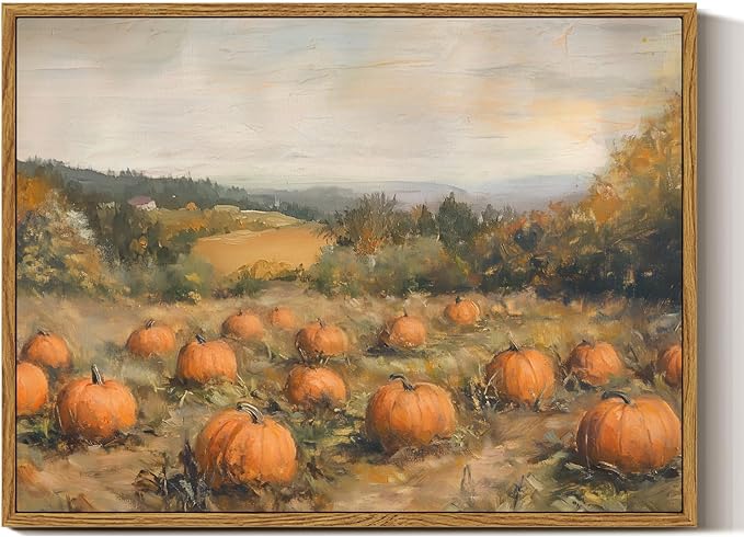 InSimSea Thanksgiving Autumn Fall Pumpkins Wall Art,ChristianFramed Canvas Print, Vintage Aesthetic Farmhouse, Living Room Bedroom Kitchen Farmhouse Landscape Art 12x16in