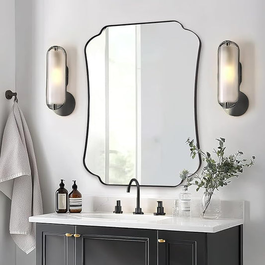 ANDY STAR Matte Black Mirror 30x36 Inch, Scalloped Wall Mirror, Unique Rectangular Bathroom Mirror in Premium Stainless Steel Metal Frame 1’’ Deep, Hangs Vertically/Horizontally